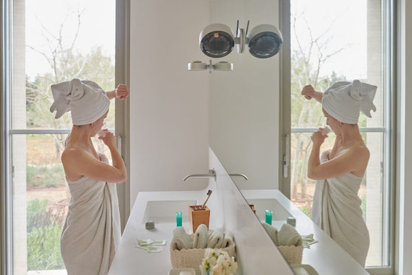 Menopause woman in bathroom