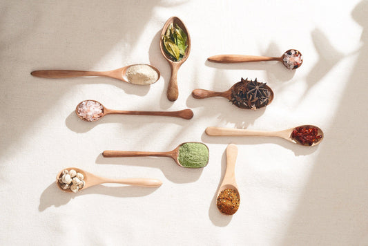Spoons with herbs and spices 