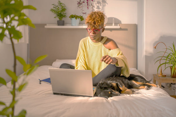 Woman in menopause researching