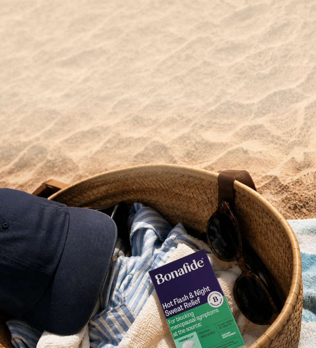 Thermella for hot flashes in a beach basket